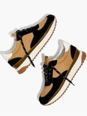 Madewell Women's Kickoff Trainer Sneakers in Neutral Colorblock Leather size 8.5